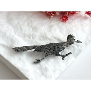 Foritt Signed Roadrunner Figural Pewter Silver Toned Vintage Brooch Pin